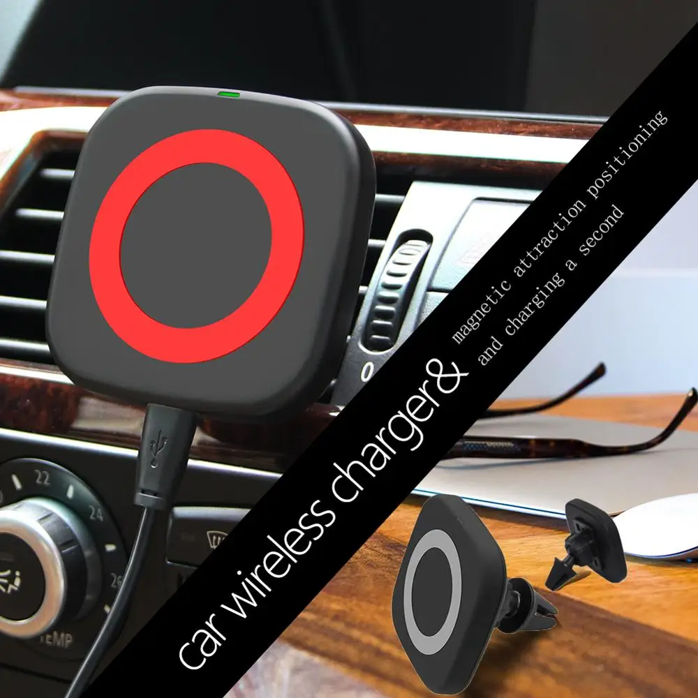 Factory Wholesales 5W Magnetic Qi wireless charger with car mount holder for iphone 8,8 plus and iphone X