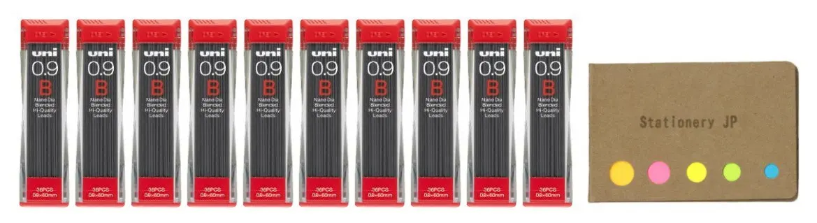 Uni NanoDia Mechanical Pencil Leads 0.9mm B, 10-pack/total 360 Leads, Sticky Notes Value Set