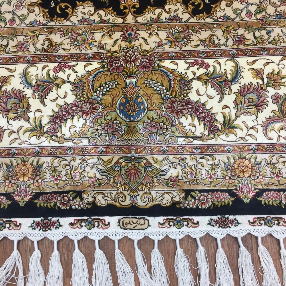 Beautiful Tabriz Persian Rug Blue Beige 8x10 Feet Silk Persian Handmade