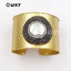 WT-B179 Wholesale unique design pearl , 14k matte gold plated big bracelet bangle in adjustable size cuff bangles