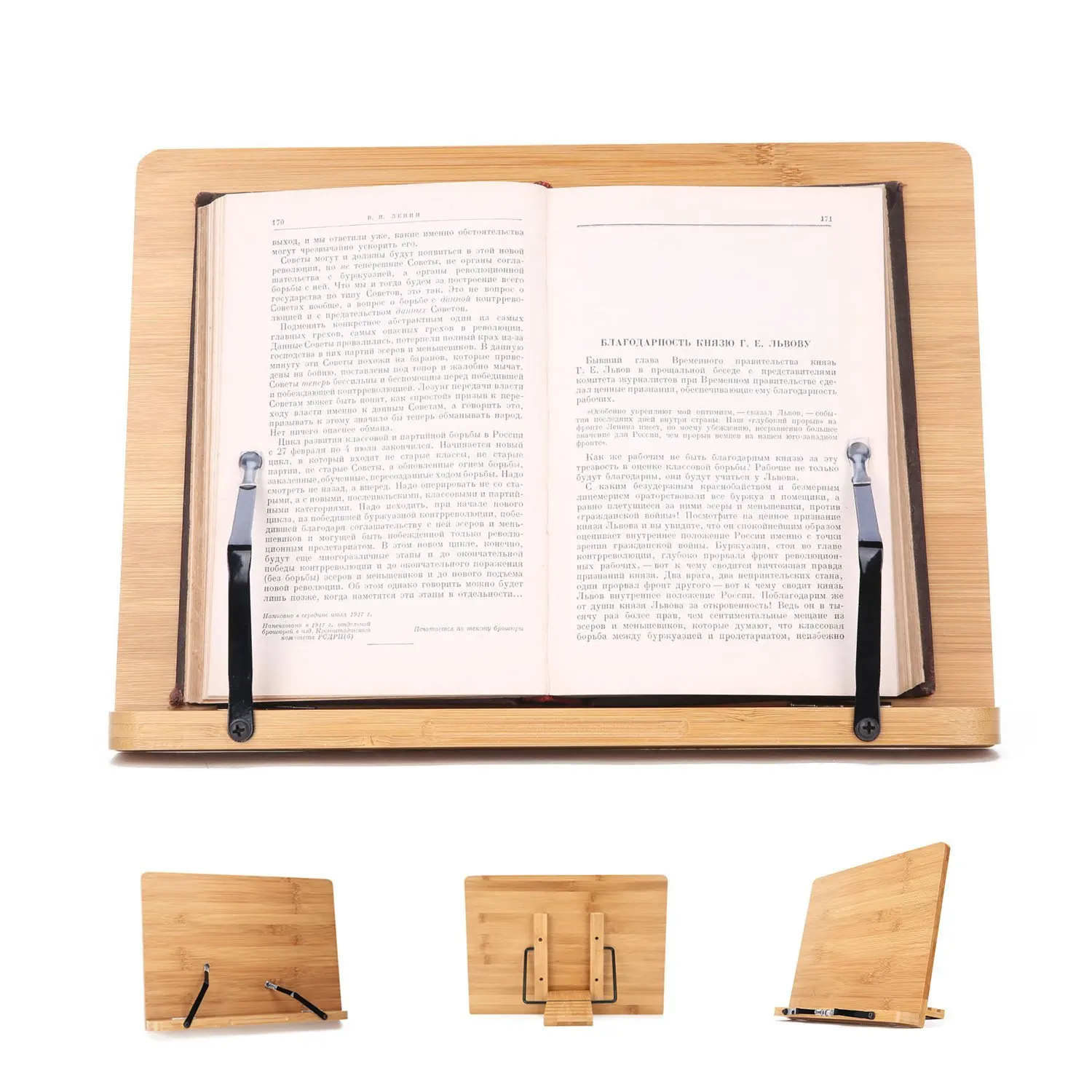 Flat Desktop Book Stands Cookbook Holder Books Rest Reading Stands Tablet Holder Foldable Tray Page Paper Clips Portable Bamboo Bookstand for Books iPad Laptop Textbook Recipe Document Music Piano