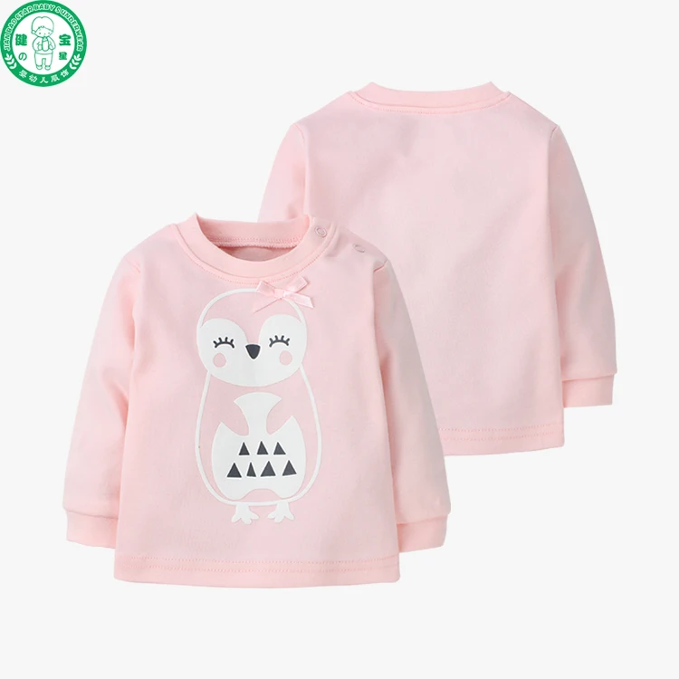 Puff Printing Cute Pink Crew Neck Baby Girls Long Sleeves T-shirt - Buy ...