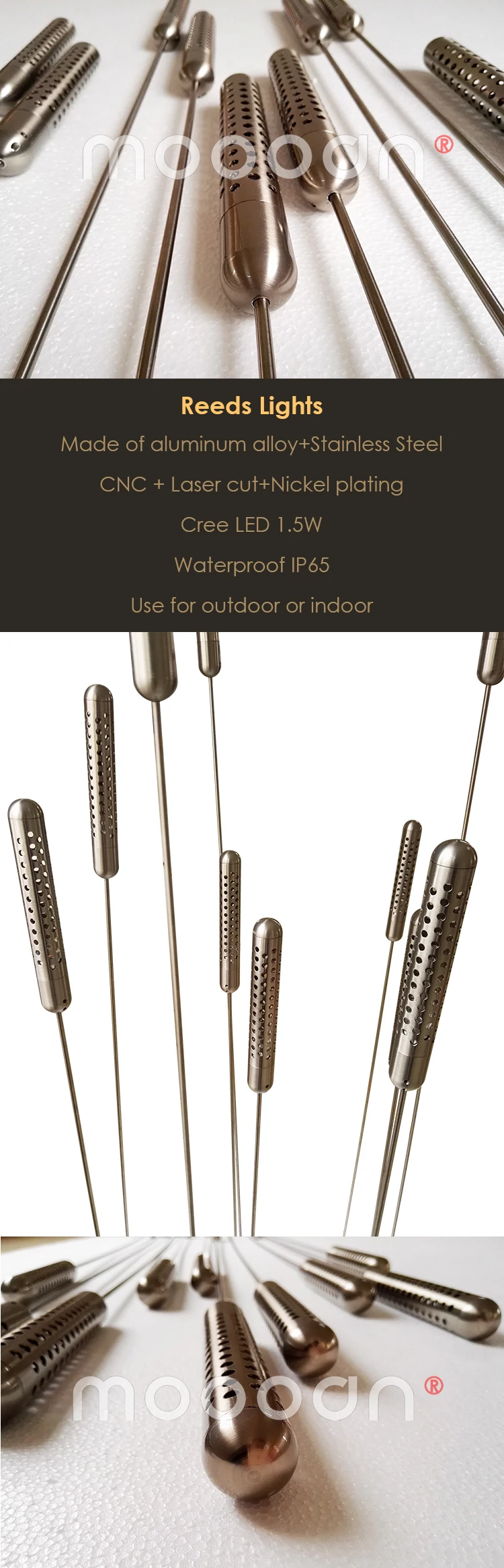 Modern Aluminum and Steel Waterproof IP65 LED Reeds Floor Lamp for Decorative