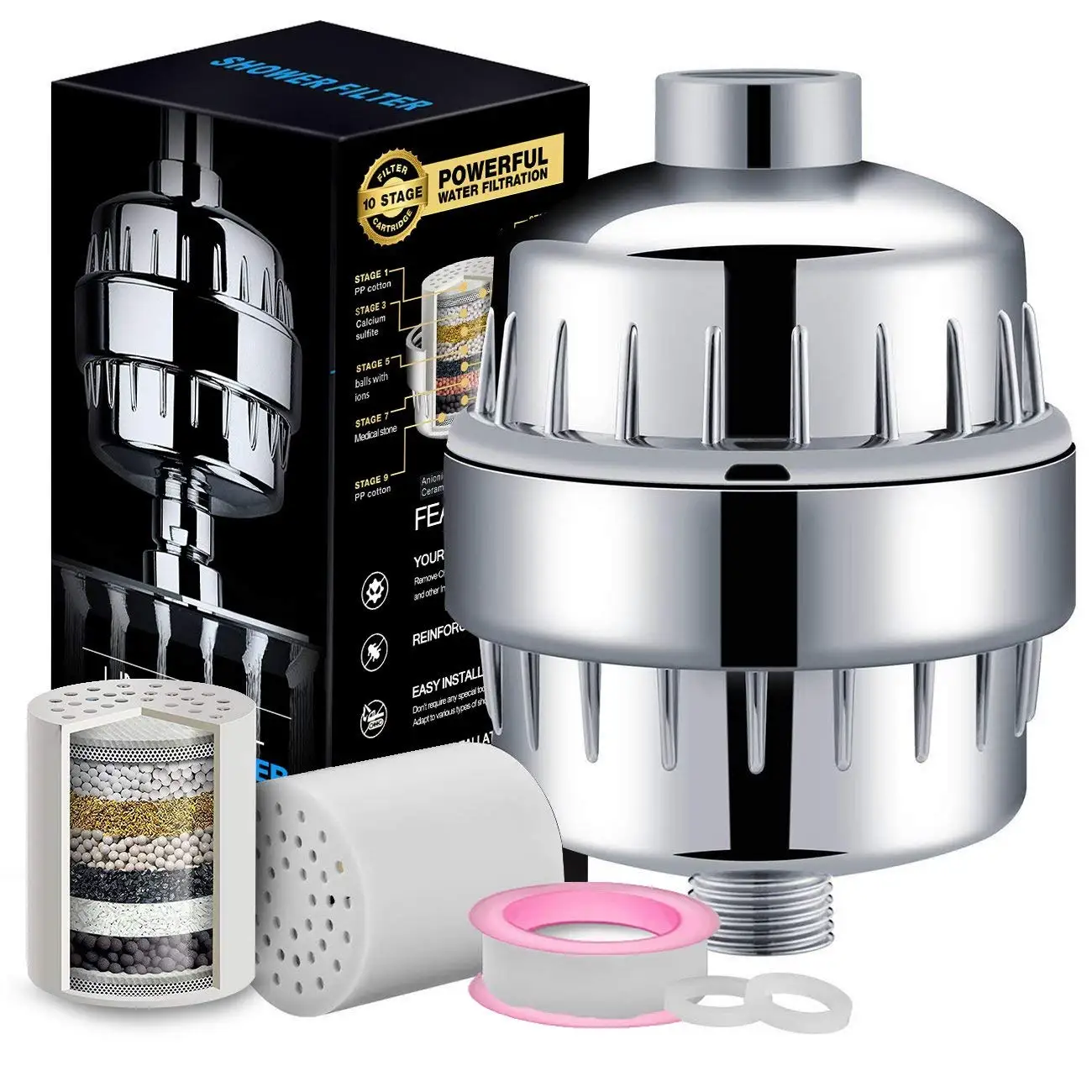 Prevents Hair and Skin Dryness Removes Chlorine and Harmful Substances Shower Filter Doesn/’t Reduce Water Pressure Limia/'s Care Universal Adaptive Design Chlorine Filter Shower Head Hard Water Filter