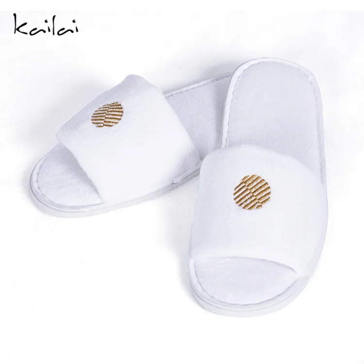 100 Terry Cotton Dark Blue Color Open Toe Disposable Hotel Slipper