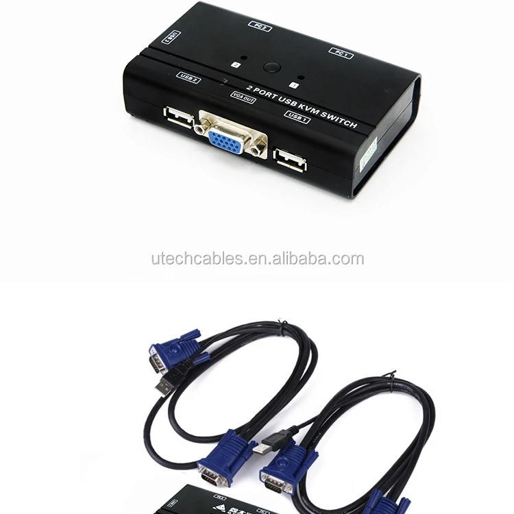 2 Port TACLKA USB KVM Switch Box VGA USB Cables for PC Monitor/Keyboard/Mouse Control