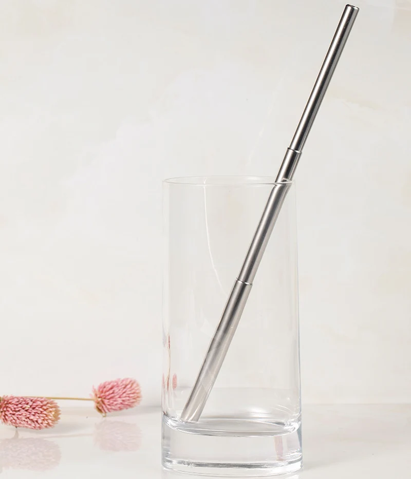 Flexible Adjustable Extendable Drinking Straws Telescopic Stainless