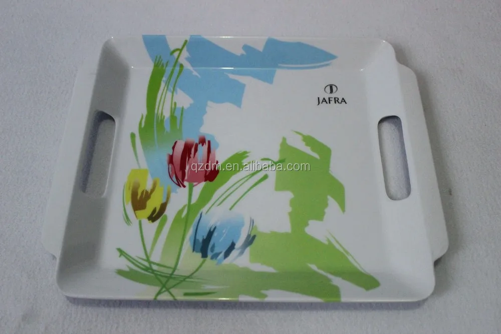 Creative Design Melamine Rectangle Tray With 2 Handles