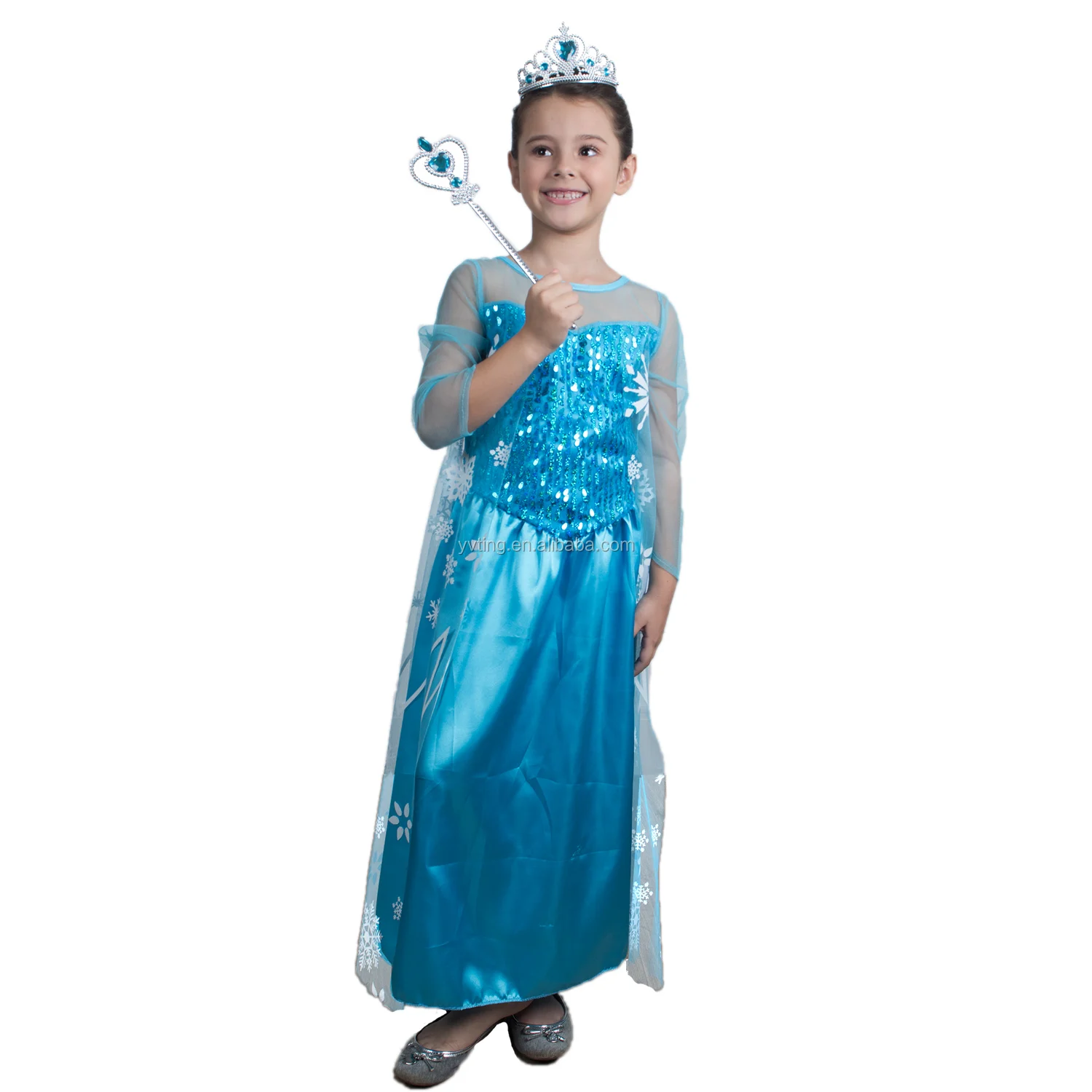 Christmas Children Elsa Bella Princess Dress Cosplay Costume Blue Gradient Big Snowflake Girls Dresses