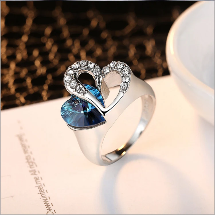 Sea Blue Titanic Ocean Heart Sapphire Rings Silver Plated Princess Cut ...