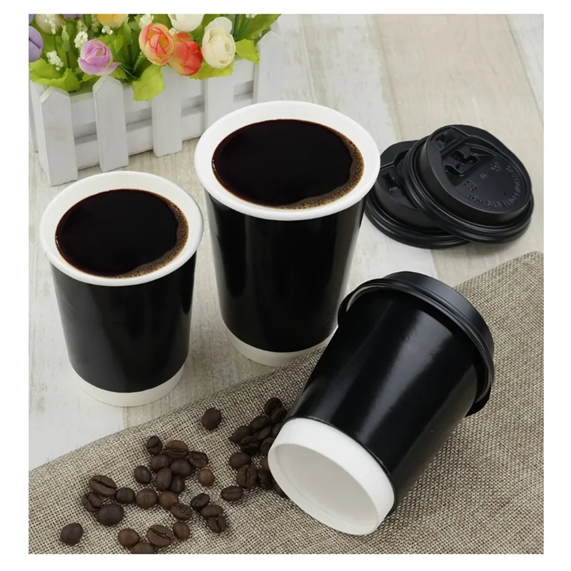 Vobaga Disposable 8oz Black Paper Coffee Cups With Lids - Buy Paper