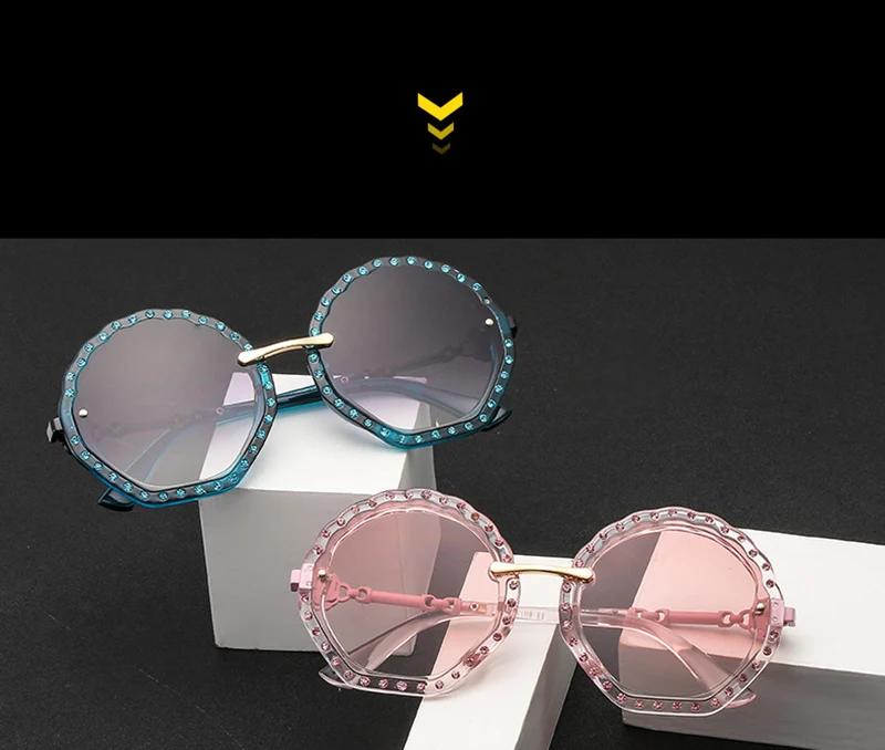 2019 women gradient pearl diamond round luxury brand metal sunglasses