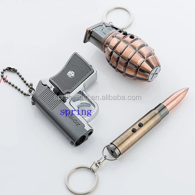 Multifunction Grenade Model Lighting Key Chain Flashlight Gun Pistol Toys Keyring Hand Thunder