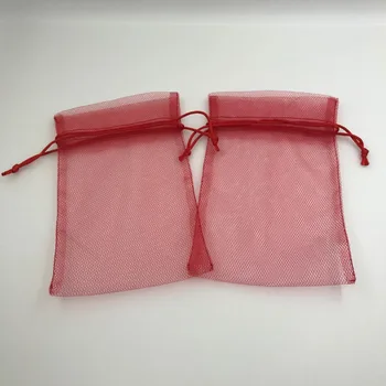 Custom Logo Design Printed Cotton Drawstring Mesh Net Bag In Red Custom Logo Design Printed Cotton Drawstring Mesh Net Bag In Red