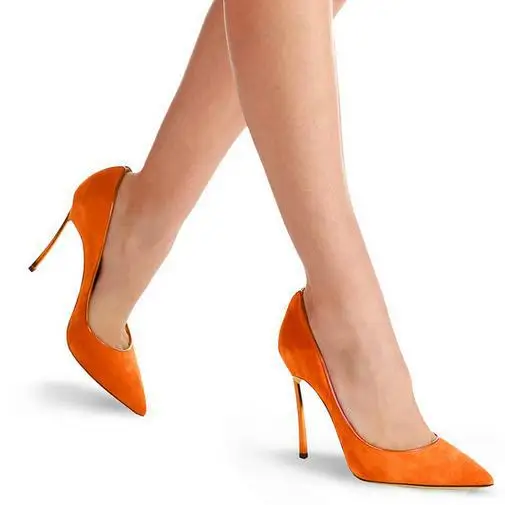 orange high heel pumps