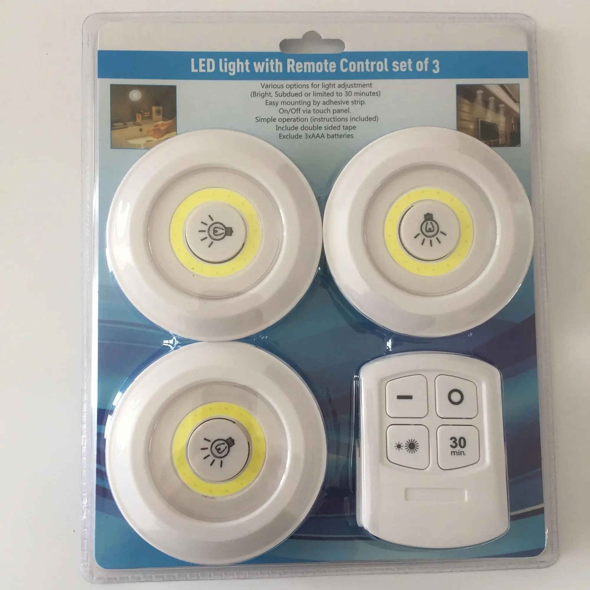3 LED Wireless LED Puck Light with Remote Control touch light closet led light