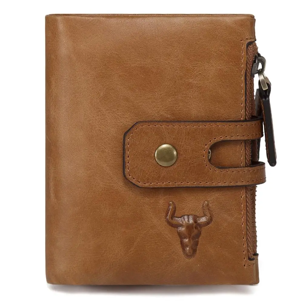 Mingclan RFID Блокировка Двойные Кошелек двойной молнии бумажник для мужчин короткие монета карман коровья кожа s кошелек с молнией