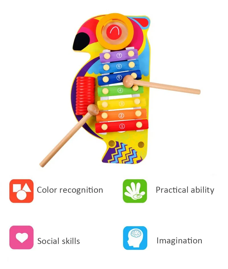 8 Sound Dimensional Parrot Xylophone Piano Kids Diy Wooden Music Box