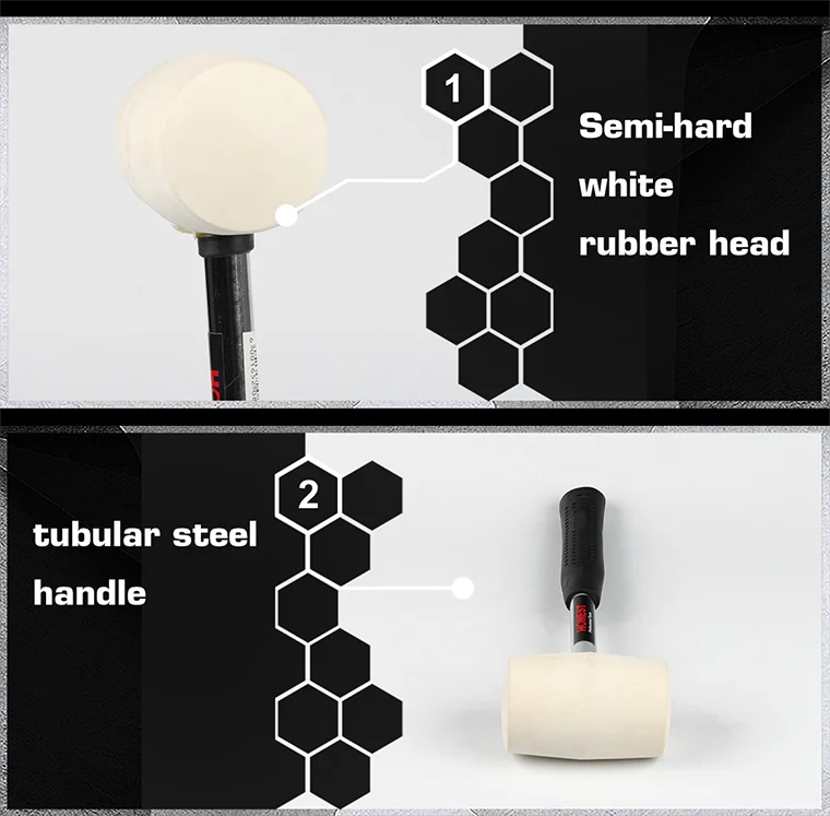 White Black 16OZ Rubber Soft Mallet Power Hammer With Tubular Steel Handle