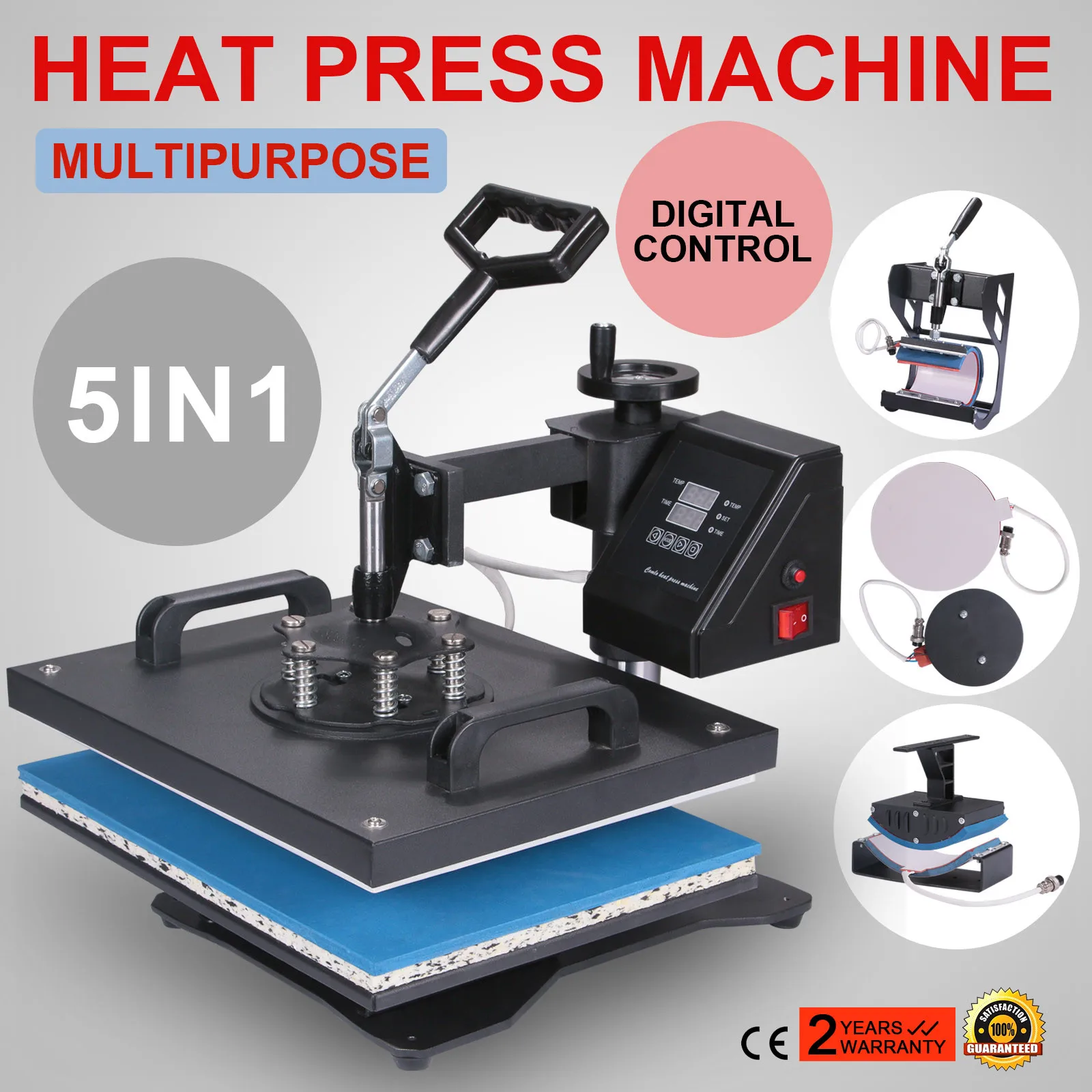 6 in 1 Heat Press Machine Transfer 15"x15" Free T-shirt Alarm Hat Plate 