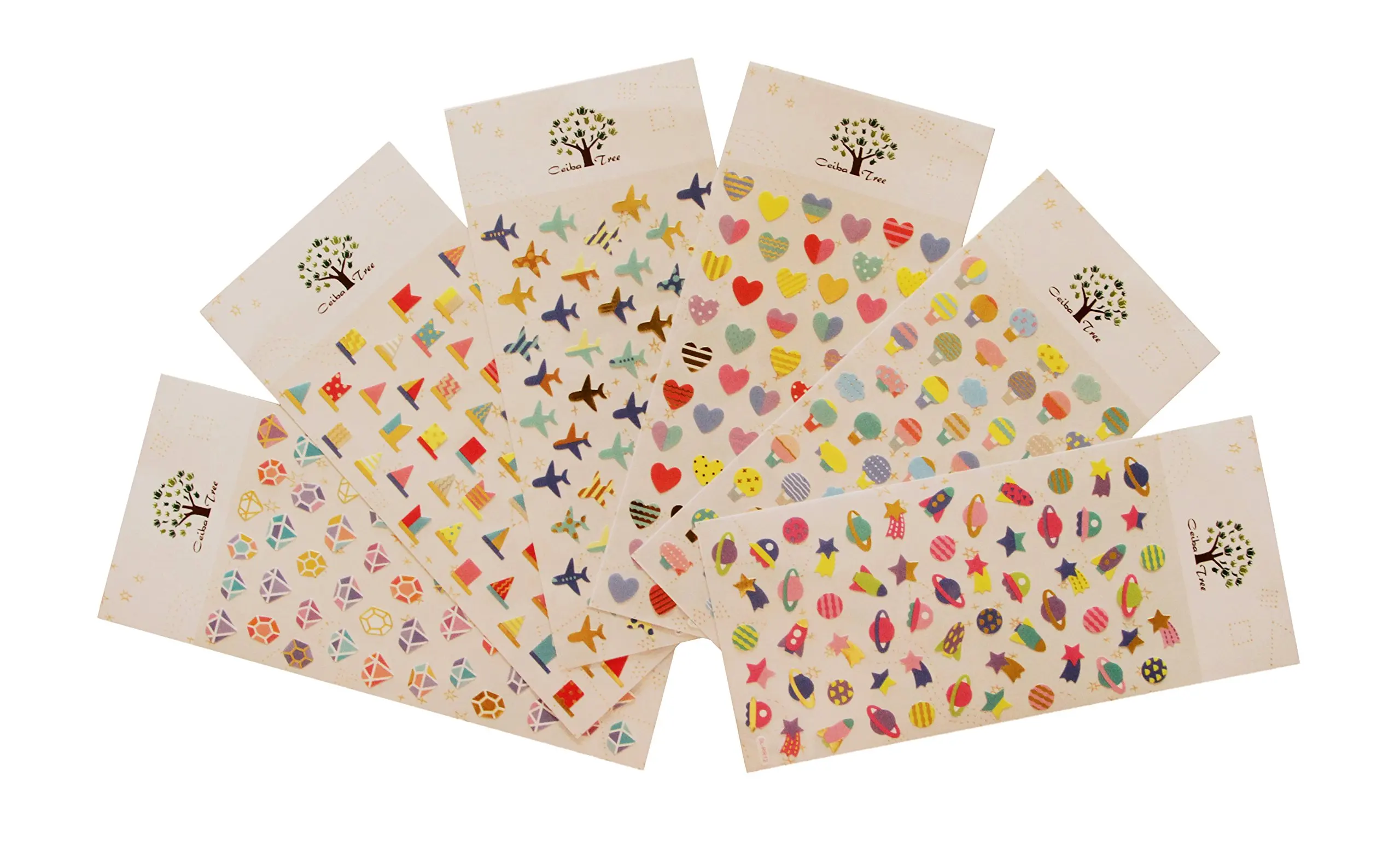 Bulk Sticker Sheet Assortment (Heart/Space/Airplane/Diamond/Flag/Hot Air Balloon) Collection for Children, Teacher, Parent, Grandparent, Kids, Craft, School, Planners & Scrapbooking