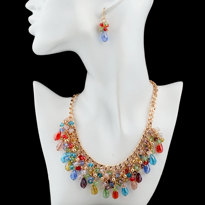 2015 New Arrival Wholesale Multicolored Crystal Bead Necklace And