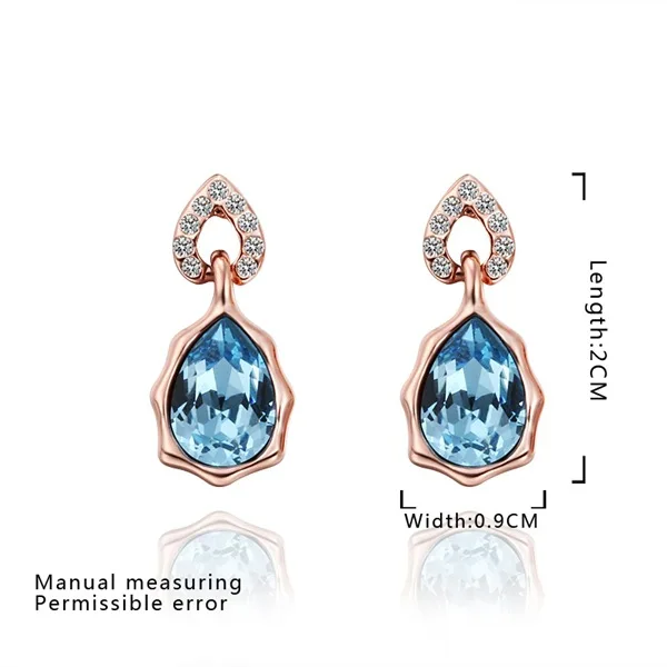 Blue Rhinestone Water Drop Design Women Silver Stud Earrings With Bijoux Femme