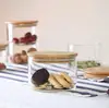Stackable food storage glass jar with bamboo lid for house assortment, food keep, fridge container