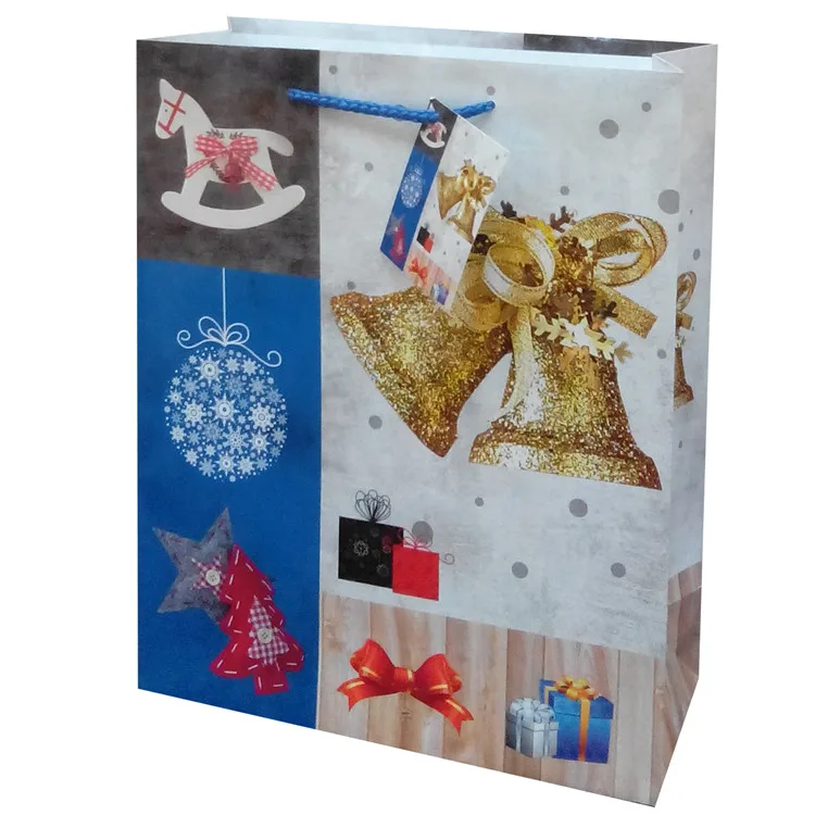 Wholesale Handmade Cartoon Christmas Plain Rope Pulling Square Paper Shopping Bags