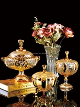 glass sugar cany bowl with gold design