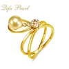 Unique 14K 585 gold diamond swing pearl ring designs for women