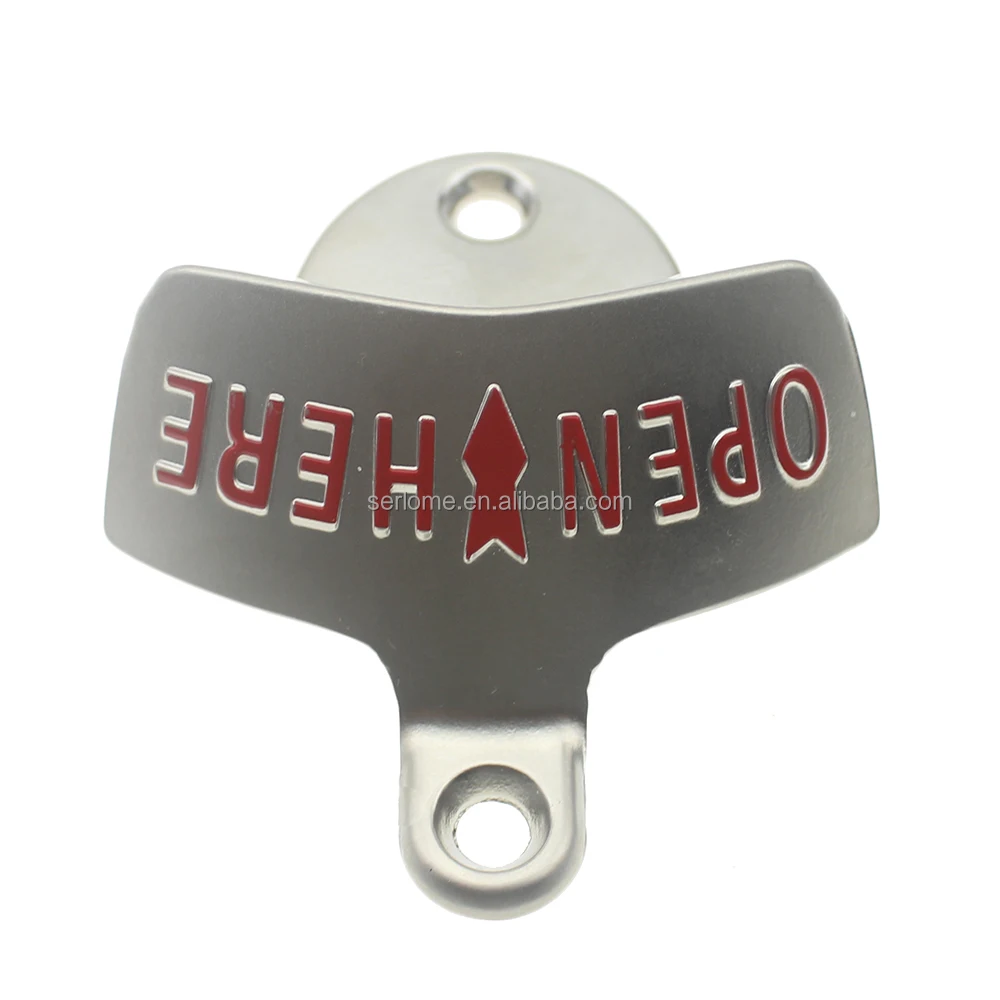 
Matted Nickel Zinc Alloy Metal Embossed OPEN HERE Wall Mount Stationary Bottle Opener 