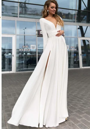 2019 Euramerican foreign trade hot sale new style dresses hot style sexy deep V-neck long sleeve prom dresses ball-gown skirt