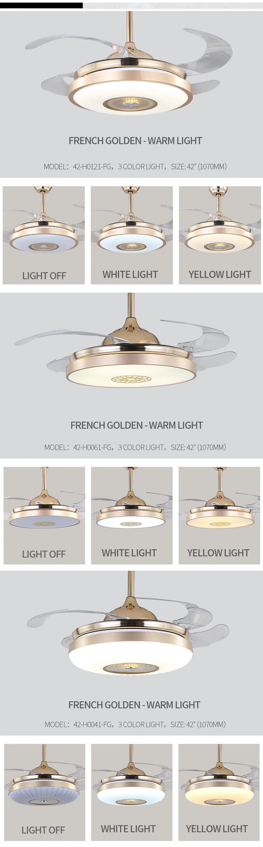 2017 Hot sell gold quality modern design hidden blades ceiling fans