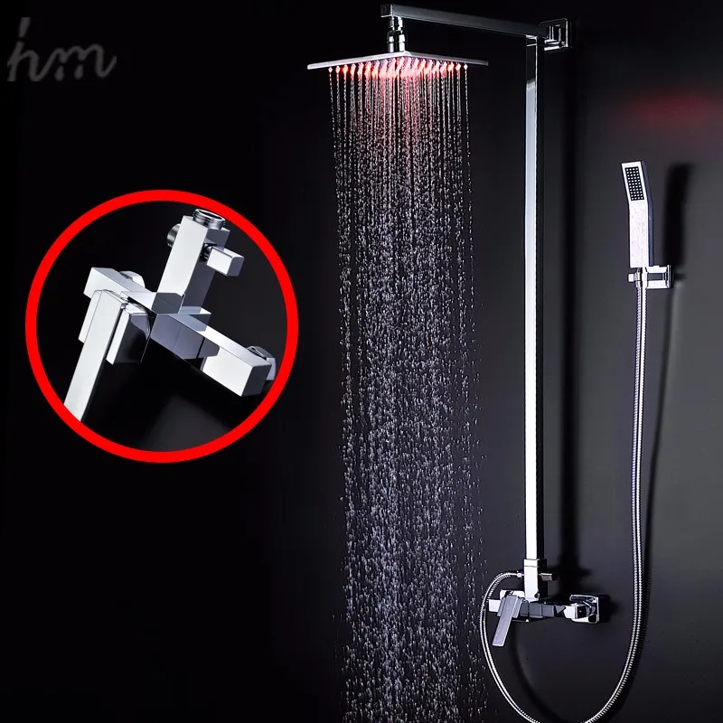 Square 8 Inches LED Light Shower Head Sets Handheld Shower With Arm Slide Bar For Bath Accessories Faucet Taps 1.jpg