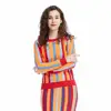 New Arrivals Women's Colorful Stripe Knit Long Sleeve Round Neck Loose Fit Casual T Shirts Tops