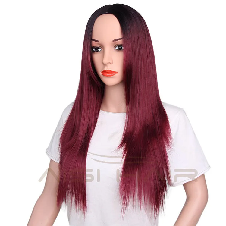 Fast Shipping Long Straight Wig Ombre Red Synthetic Hair Wigs For Black Women
