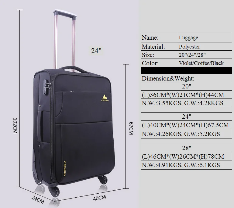 High Grade Trolley Garment Bag Fabric Soft Luggage Travel Luggage