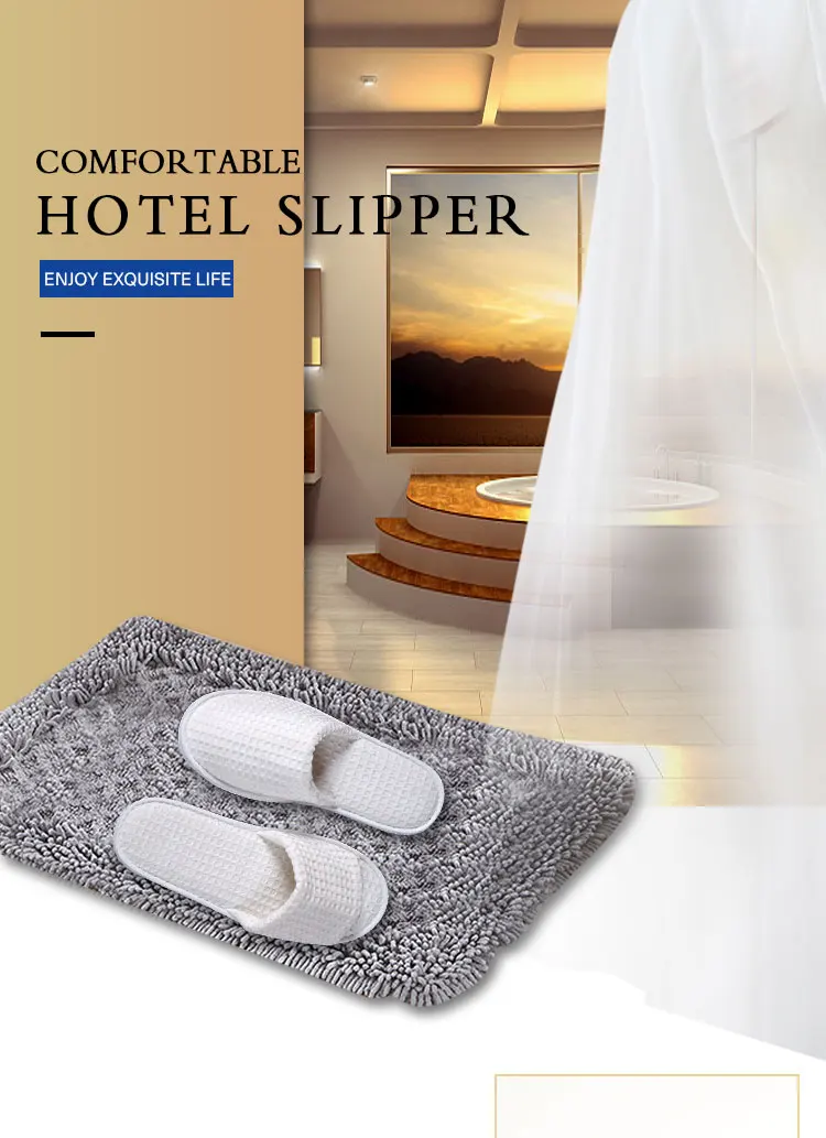 Cotton Polyester Disposable Waffle Open Toe Bathroom Slippers For Hotel