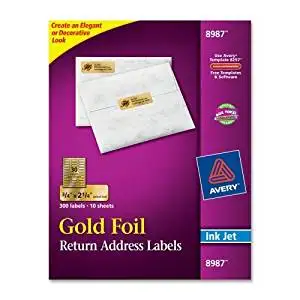 Wholesale CASE of 15 - Avery Gold Foil Inkjet Mailing Labels-Inkjet Mailing Labels, 3/4"x2-1/4", 300/PK, Gold Foil