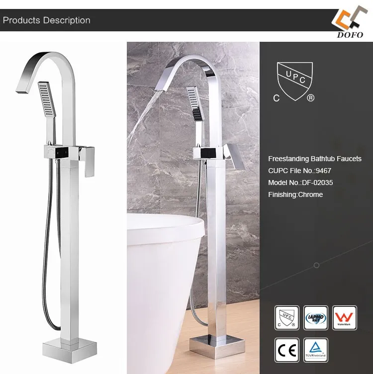 Freestanding Floor Mounted Bathtub Faucet With Handheld Shower Ce