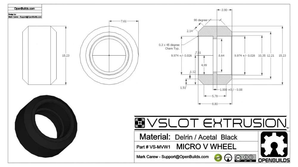 Openbuilds V Groove Plastic Passive Round Wheels With 625zz Bearings 3d