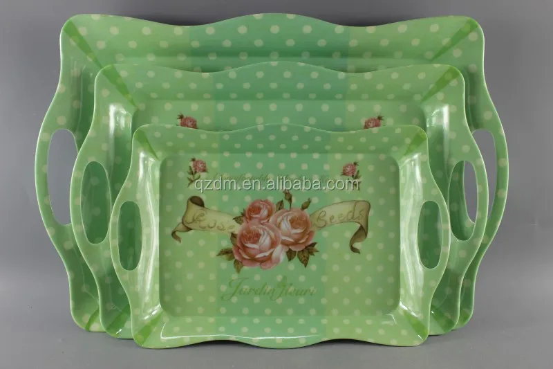 3PCS Wave Melamine Serving tray set Melamine tary with handle