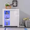 Multi-Storage Dining Buffet Console Table Door Dresser with High Gloss front finish and LED-illuminated shelves White