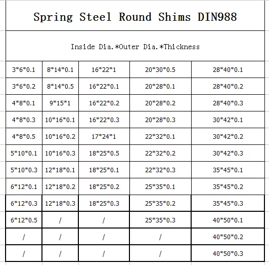 125 pcs ID=40mm THK=0.5mm DIN 988 Precision Shim Rings Spring Steel OD=50mm 