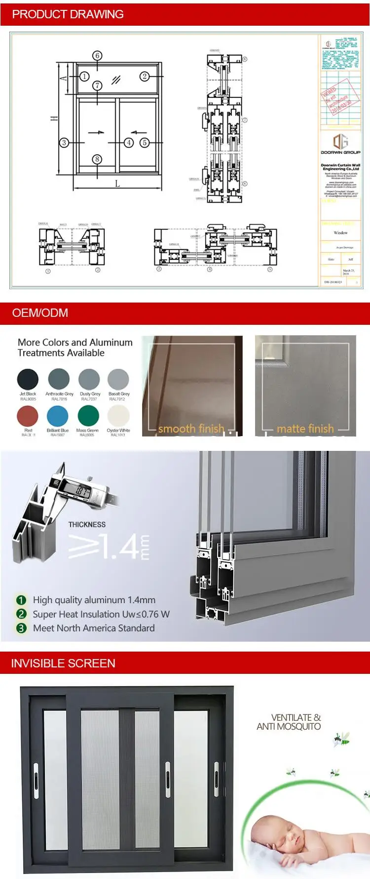 2016 new design sliding Windows and doors cold insulation aluminum Window
