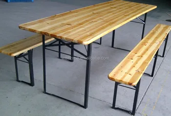 Cheap Solid Fir Wood Top Metal Leg Beer Table And Bench Sets
