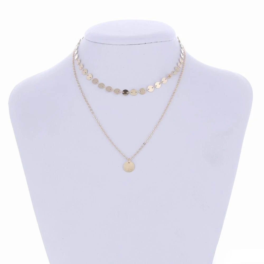 New Fashion Women 2 Layer Round Collar Necklace Jewelry Multilayer Sequins Choker Necklace Gifts Jewelry