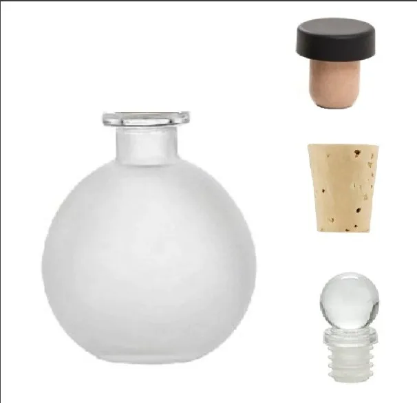 Spherical Flat Glass Bottle Round With Natural Cork Glass Or T Bar