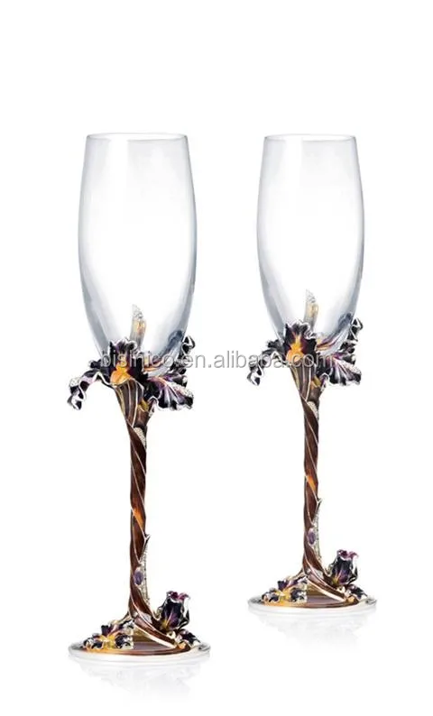 Hand Made Colored Enamel Handle Wine Gl Cup Elegant Home Decorative Crystal Goblet Clear Suits View Textured